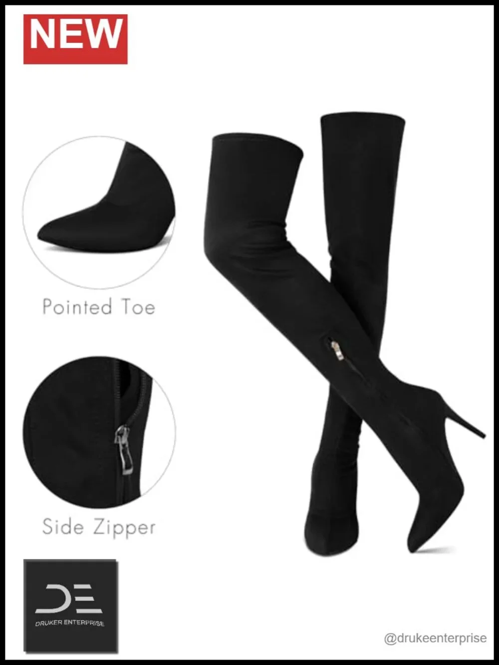 Over Knee Thigh High Stiletto Heel Boots Pointed Toe Side Zipper Women
